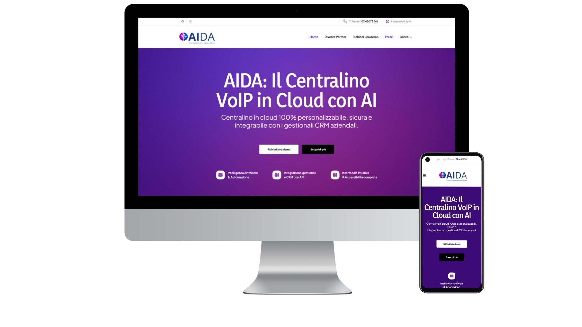 Aida VoIP su desktop e smartphone: interfaccia responsive