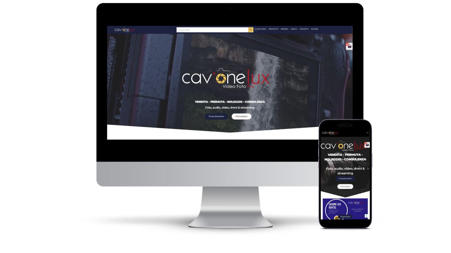 E-commerce CavoneLux su desktop e smartphone