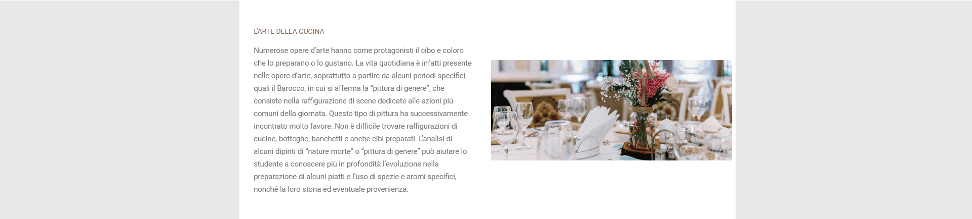 Sezione arte culinaria e ricettario Chef Mario