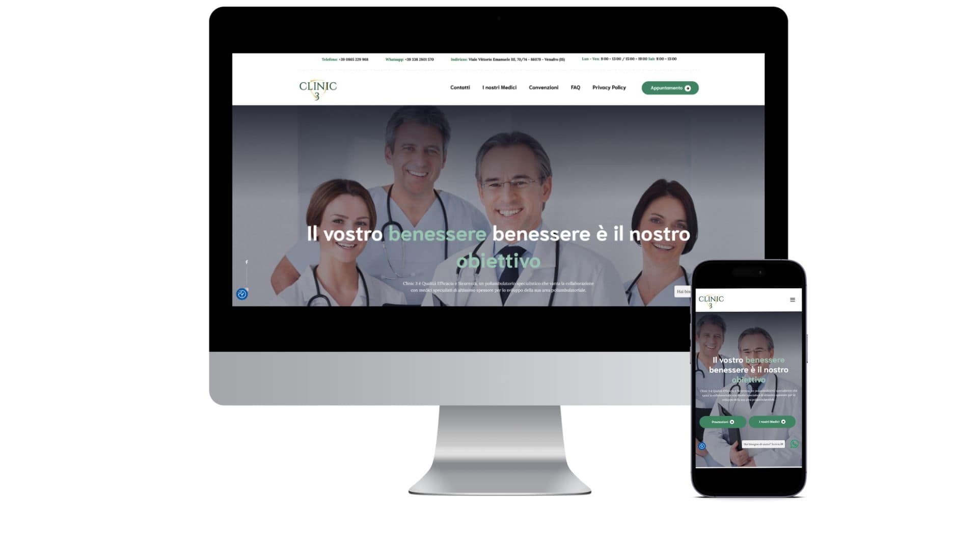 Sito Clinic3 su desktop e smartphone responsive