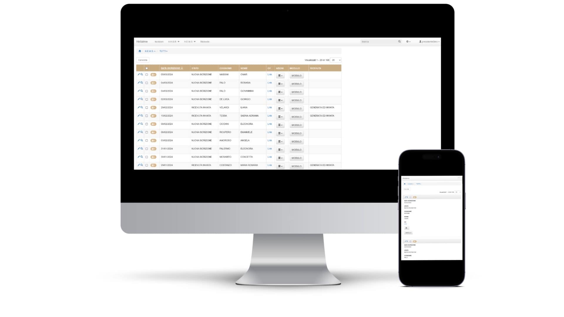 CRM Heliaime su desktop e dispositivi mobili