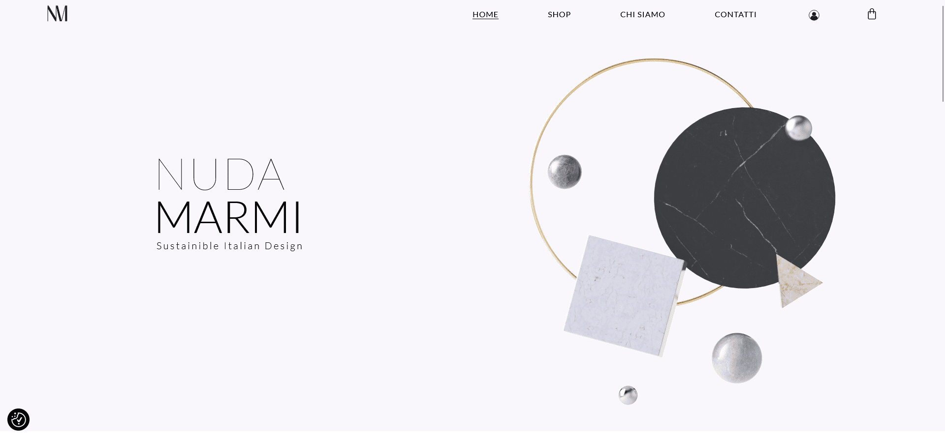 Homepage e-commerce Nuda Marmi design sostenibile