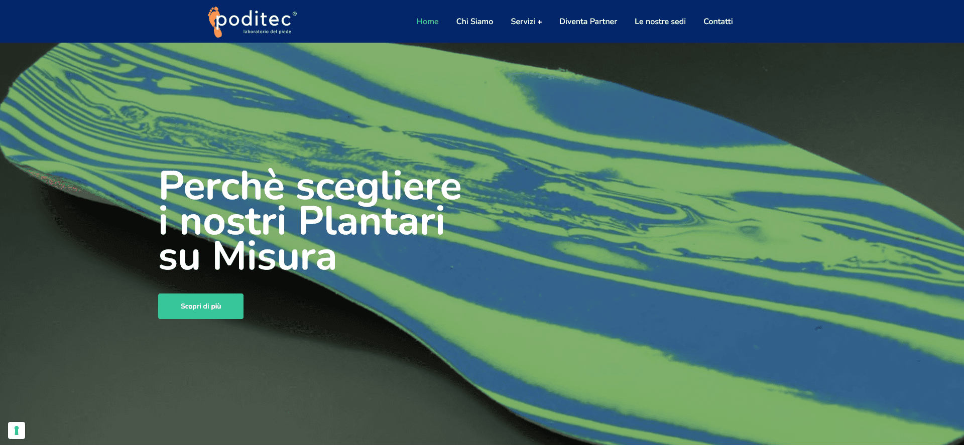 Homepage sito web Poditec officina ortopedica
