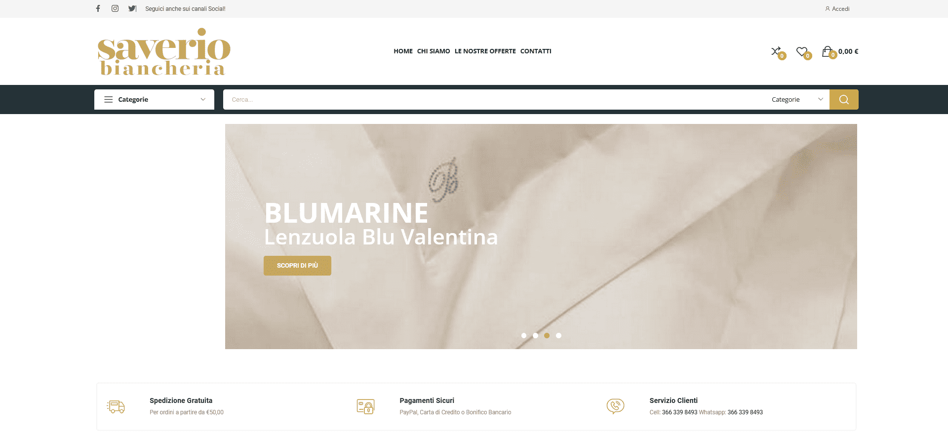 Homepage e-commerce Biancheria Saverio